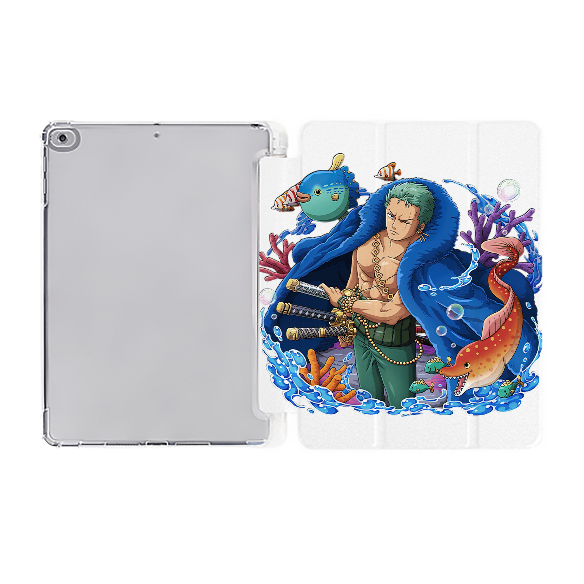 （画像用） ワンピース ロロノア・ゾロ ONE PIECE Roronoa Zoro IPad ケース ペン収納付き 三つ折りスタンド PUレザー×シリコン 対応機種9.5/10.5/10.9インチ